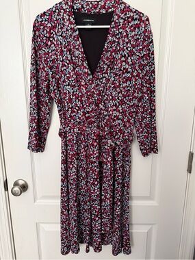 Liz Claiborne Multicolored Leaf-Print Midi Wrap Dress